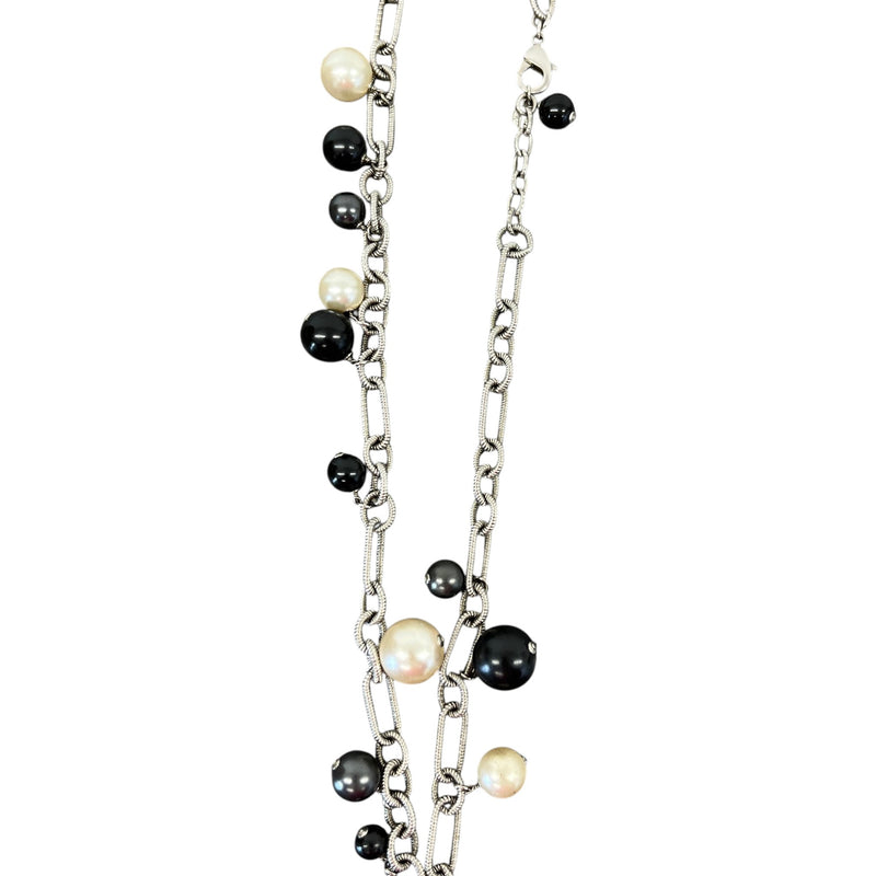 Women's Beaded Pearl CC Globe Necklace Silver