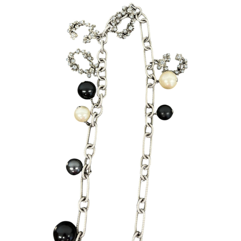 Women's Beaded Pearl CC Globe Necklace Silver