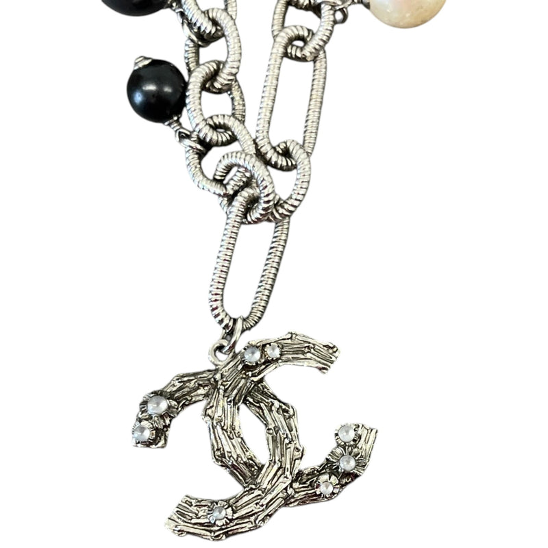 Women's Beaded Pearl CC Globe Necklace Silver