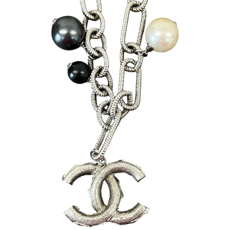 Women's Beaded Pearl CC Globe Necklace Silver