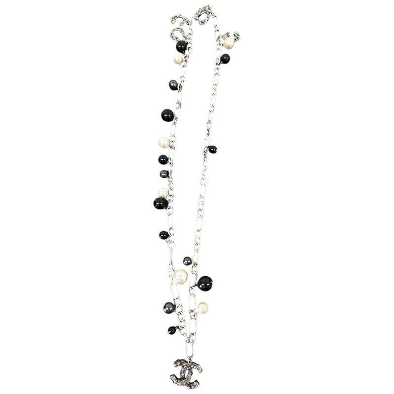 Women's Beaded Pearl CC Globe Necklace Silver