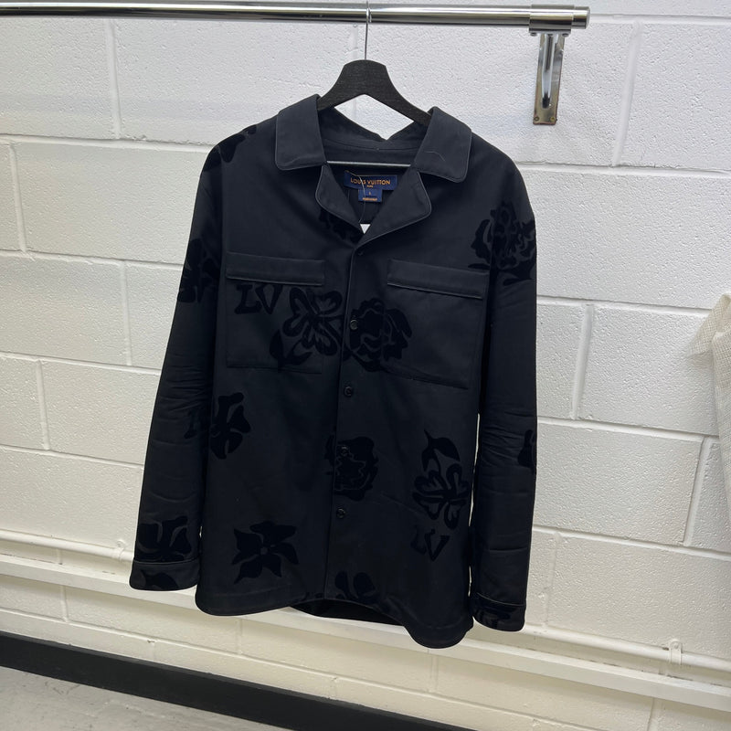 Men's Flower Flock OverShirt Black Size L