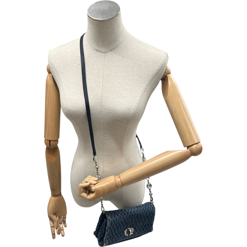 Women's Crystal Embellished Matelasse Crossbody Bag Blue