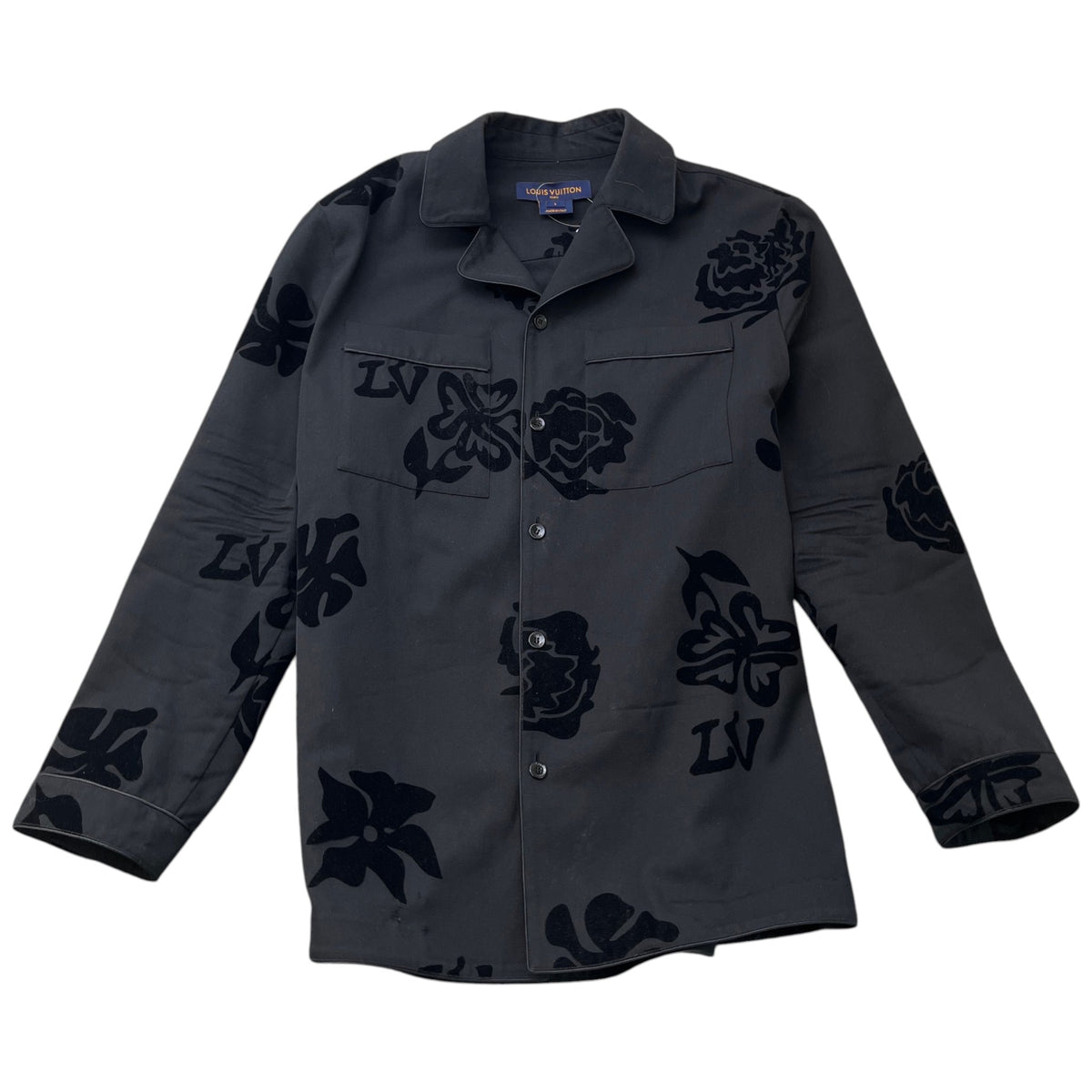 Men's Flower Flock OverShirt Black Size L - Photo 1