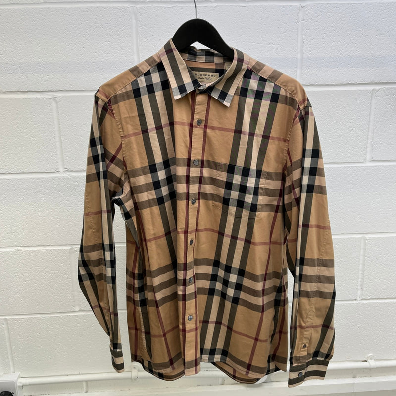 Burberry Men's Checkered Long Sleeve Shirt Beige Size XXL