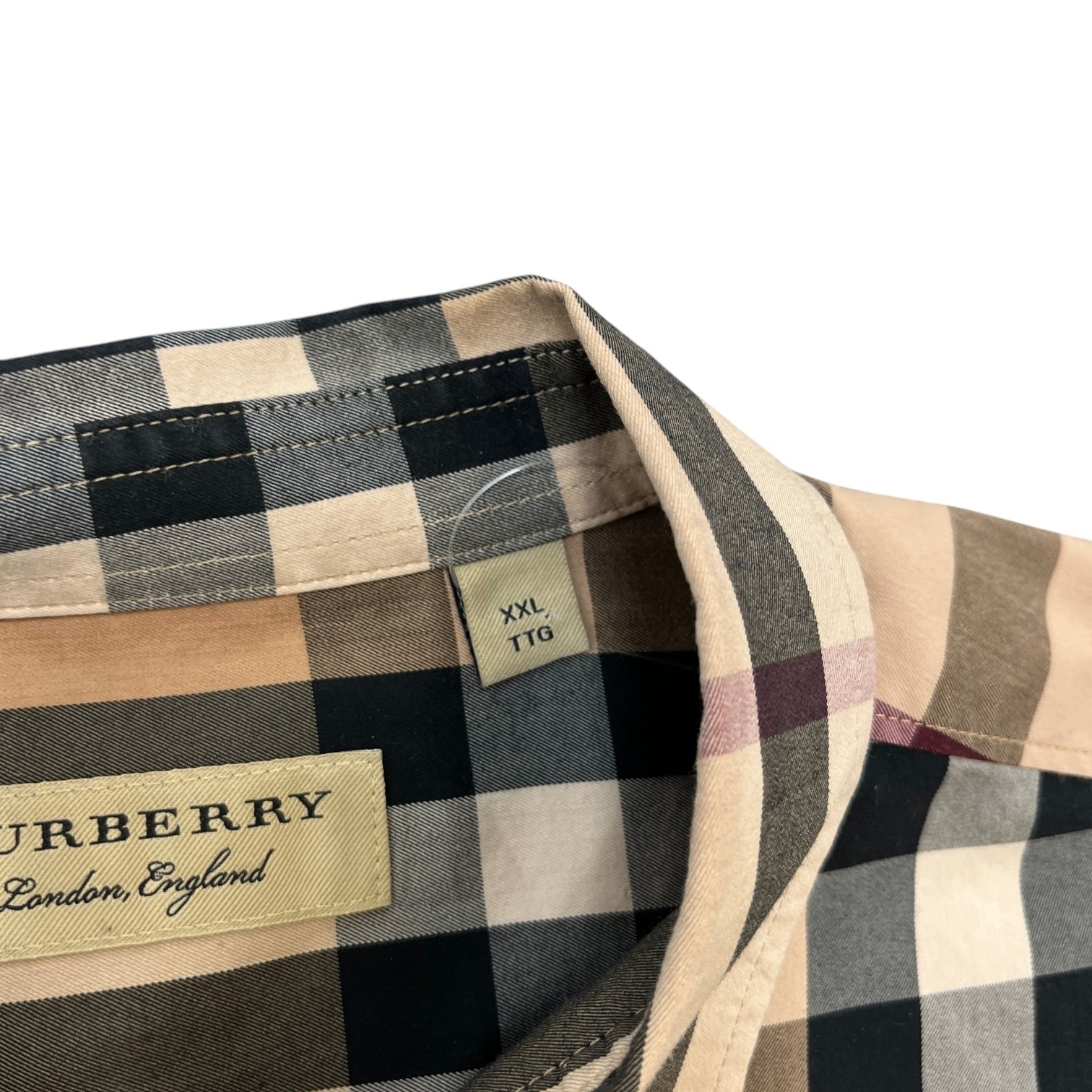 Burberry Men's Checkered Long Sleeve Shirt Beige Size XXL - Photo 6