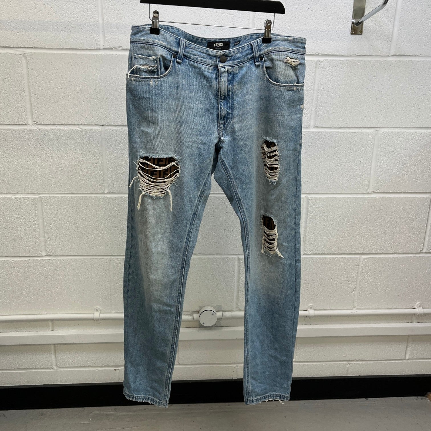 Fendi Men's FF Zucca Distressed Jeans Blue Size W36 - Photo 11