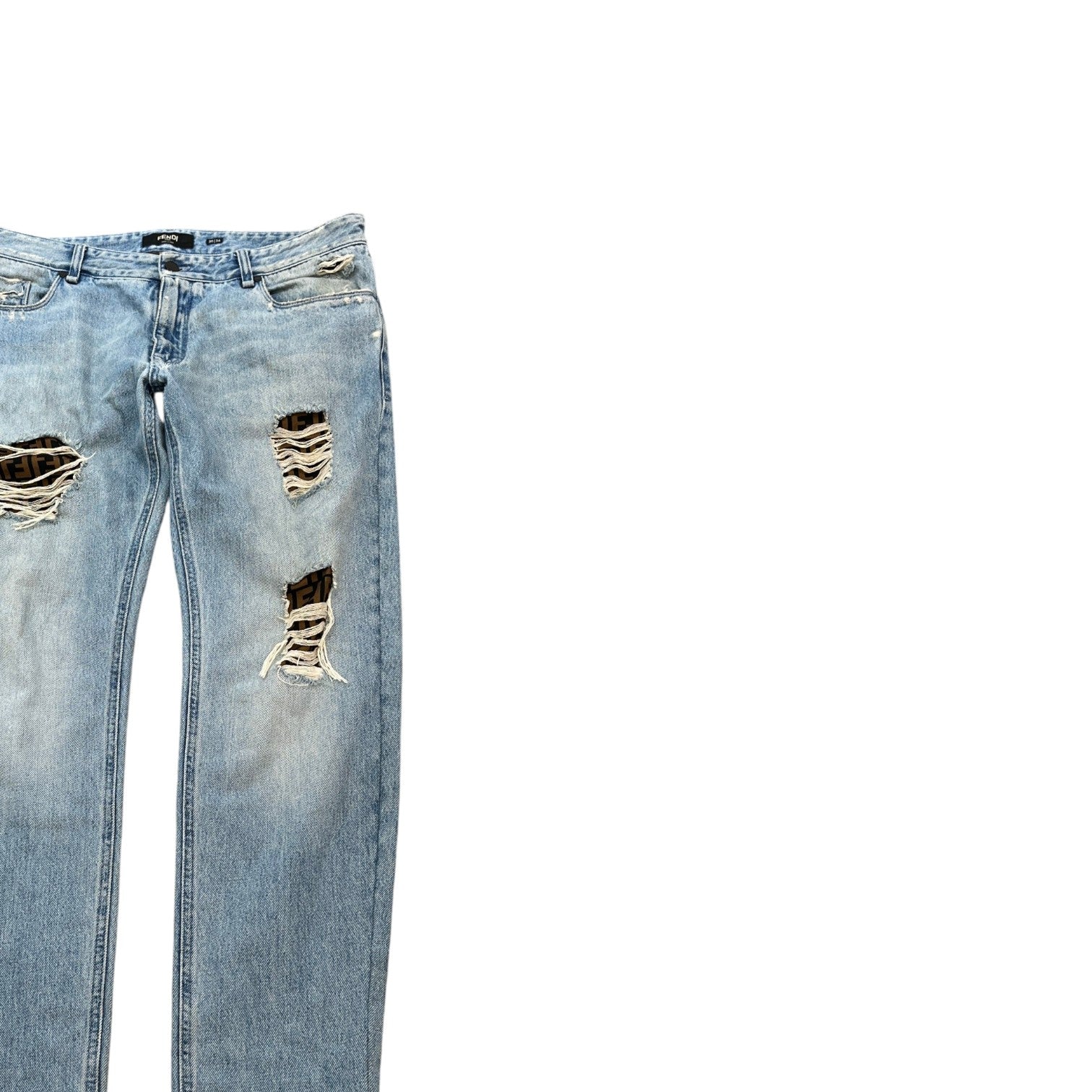 Fendi Men's FF Zucca Distressed Jeans Blue Size W36 - Photo 3