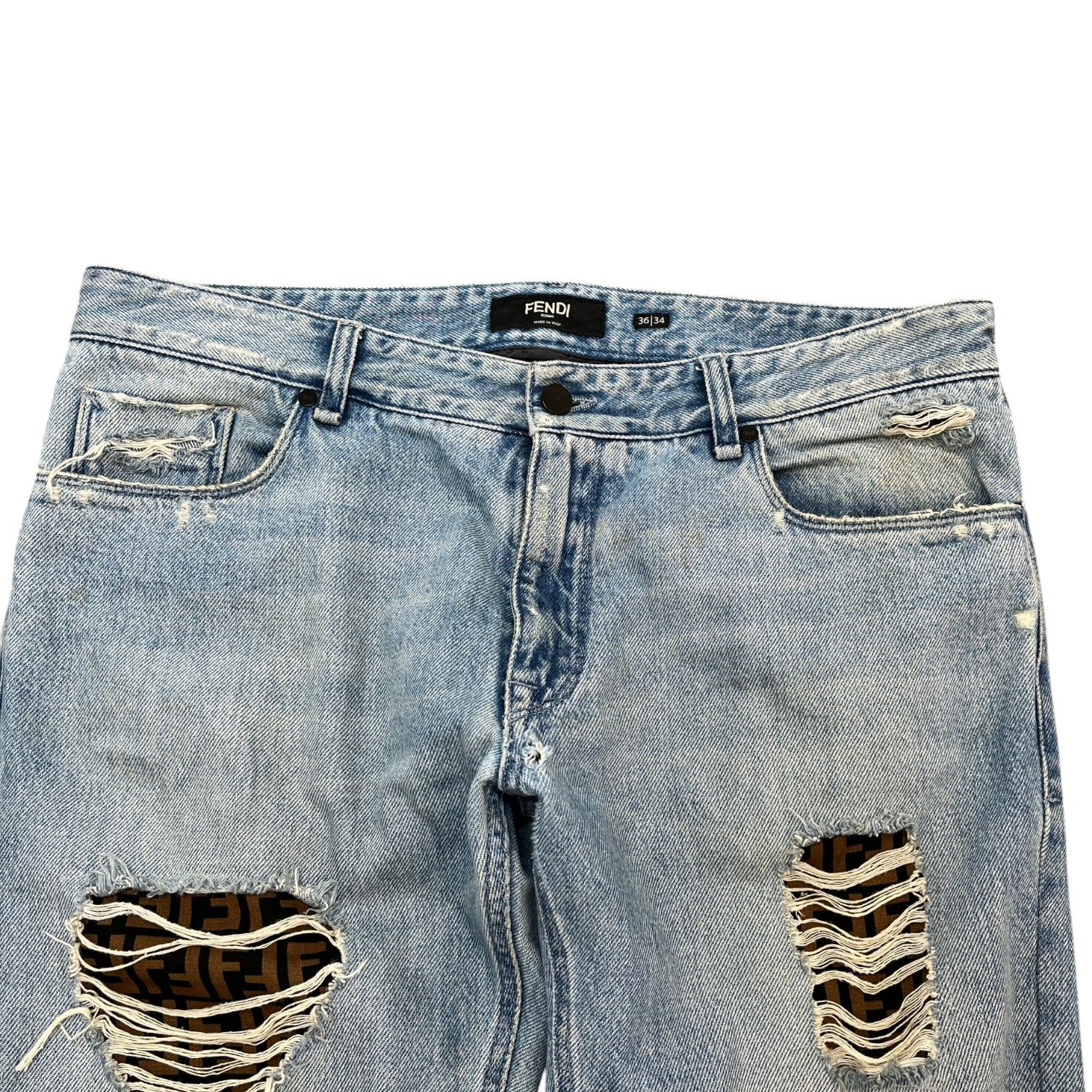 Fendi Men's FF Zucca Distressed Jeans Blue Size W36 - Photo 5