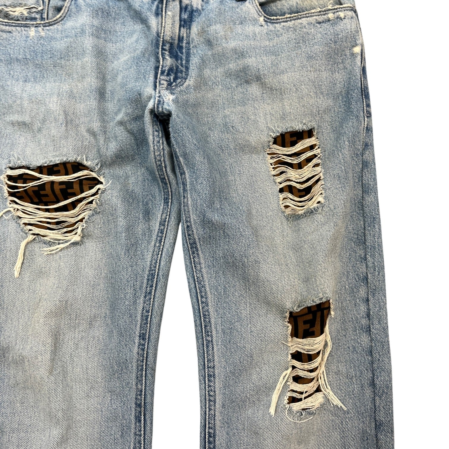Fendi Men's FF Zucca Distressed Jeans Blue Size W36 - Photo 6