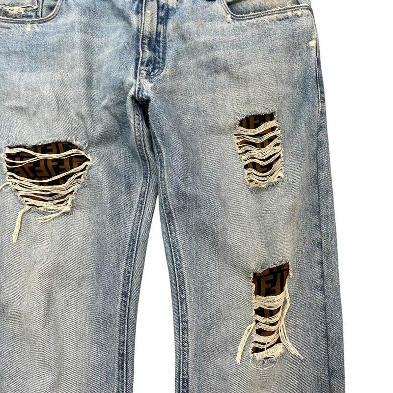 Fendi Men's FF Zucca Distressed Jeans Blue Size W36