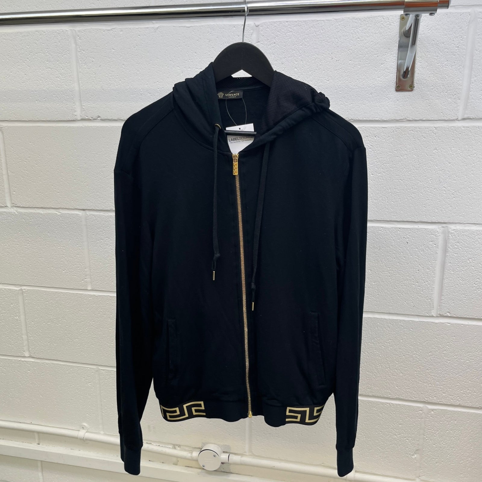 Men's Greek Key Hem Zip Up Hoodie Black Size M - Photo 9