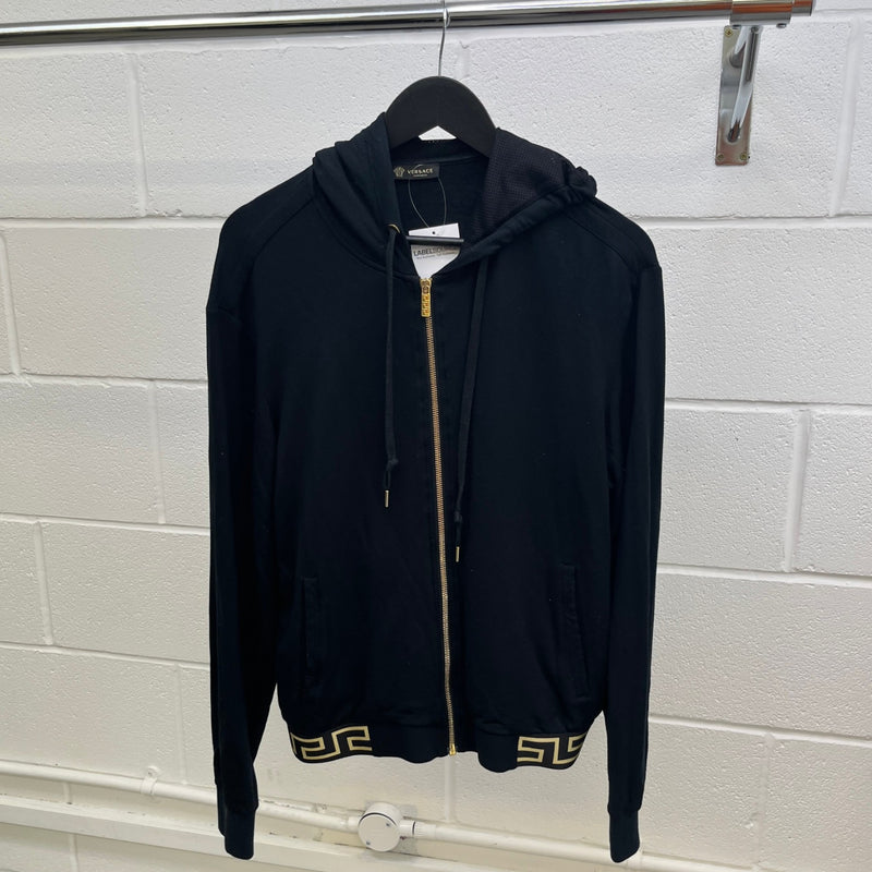 Men's Greek Key Hem Zip Up Hoodie Black Size M