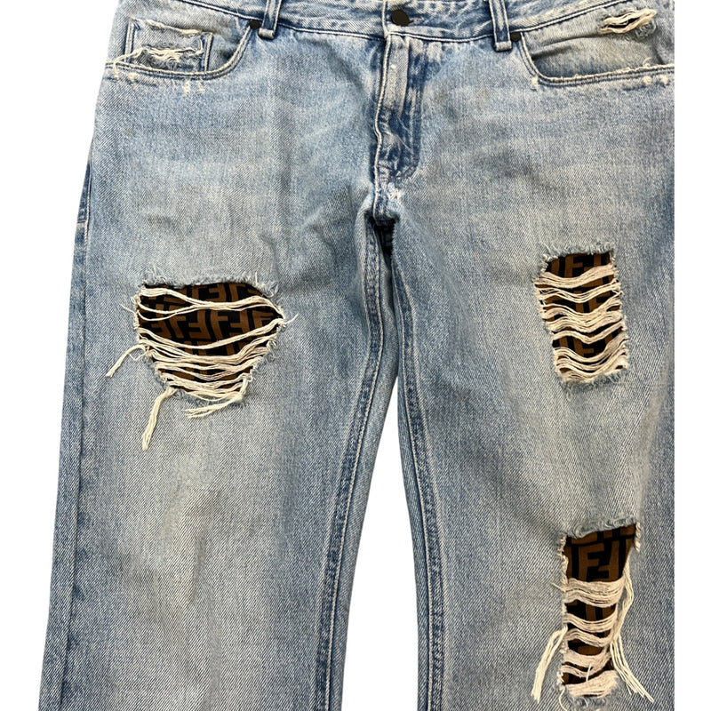 Fendi Men's FF Zucca Distressed Jeans Blue Size W36