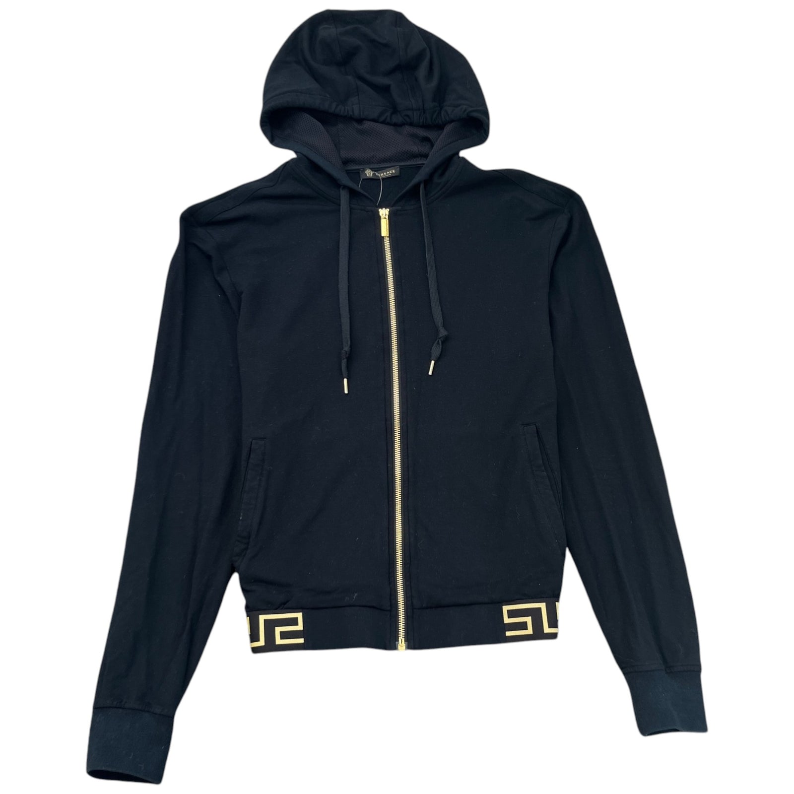 Men's Greek Key Hem Zip Up Hoodie Black Size M - Photo 1