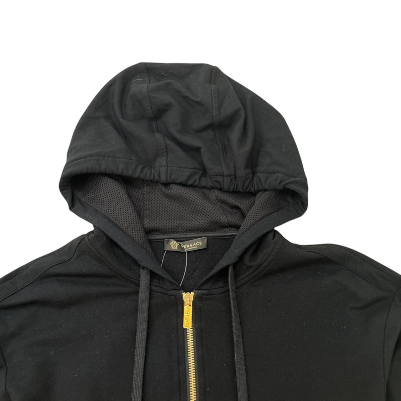 Men's Greek Key Hem Zip Up Hoodie Black Size M