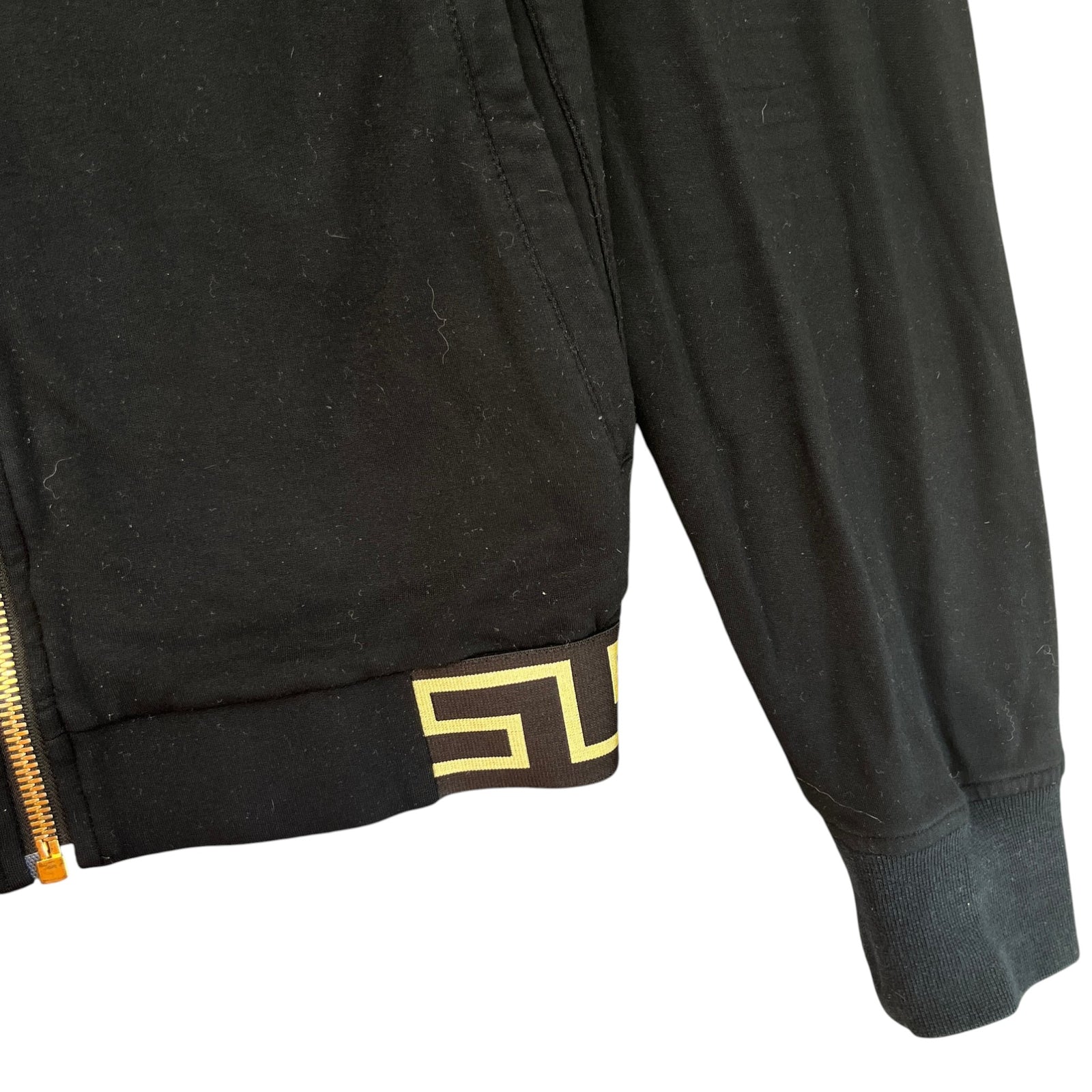 Men's Greek Key Hem Zip Up Hoodie Black Size M - Photo 6
