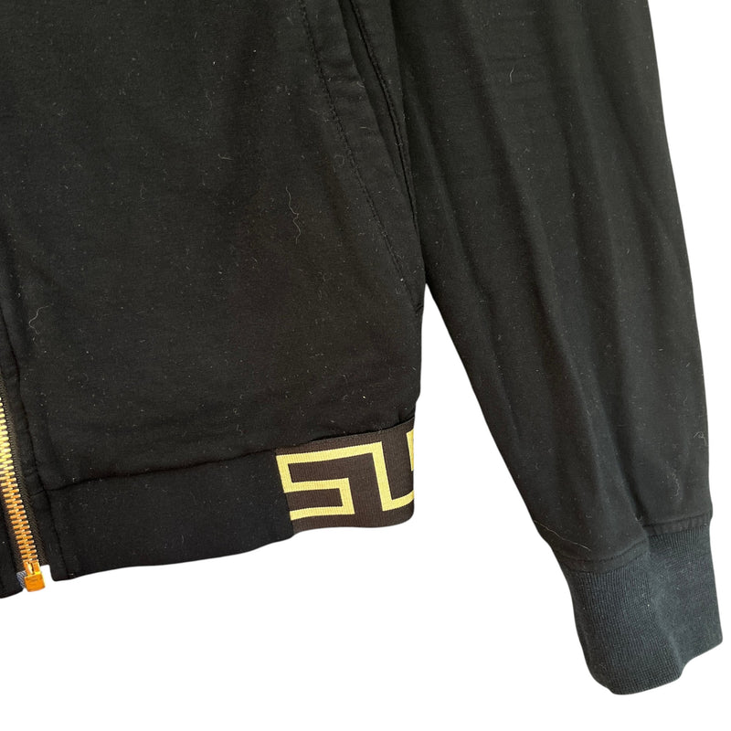 Men's Greek Key Hem Zip Up Hoodie Black Size M