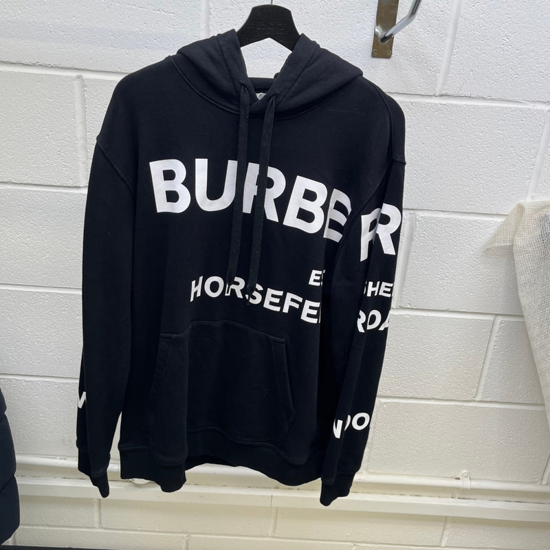 Men's Horseferry Print Cotton Hoodie Black Size L