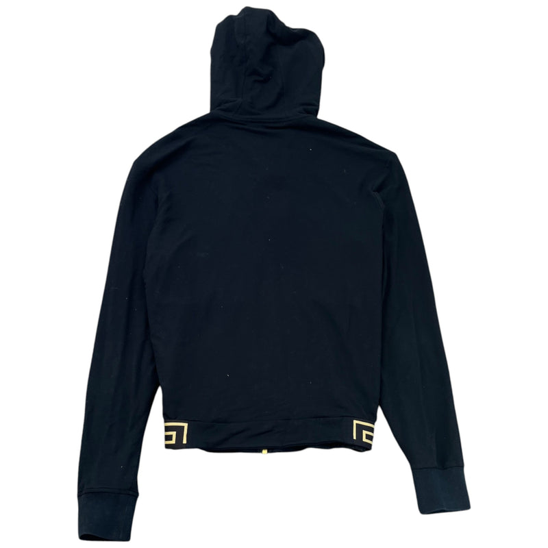 Men's Greek Key Hem Zip Up Hoodie Black Size M