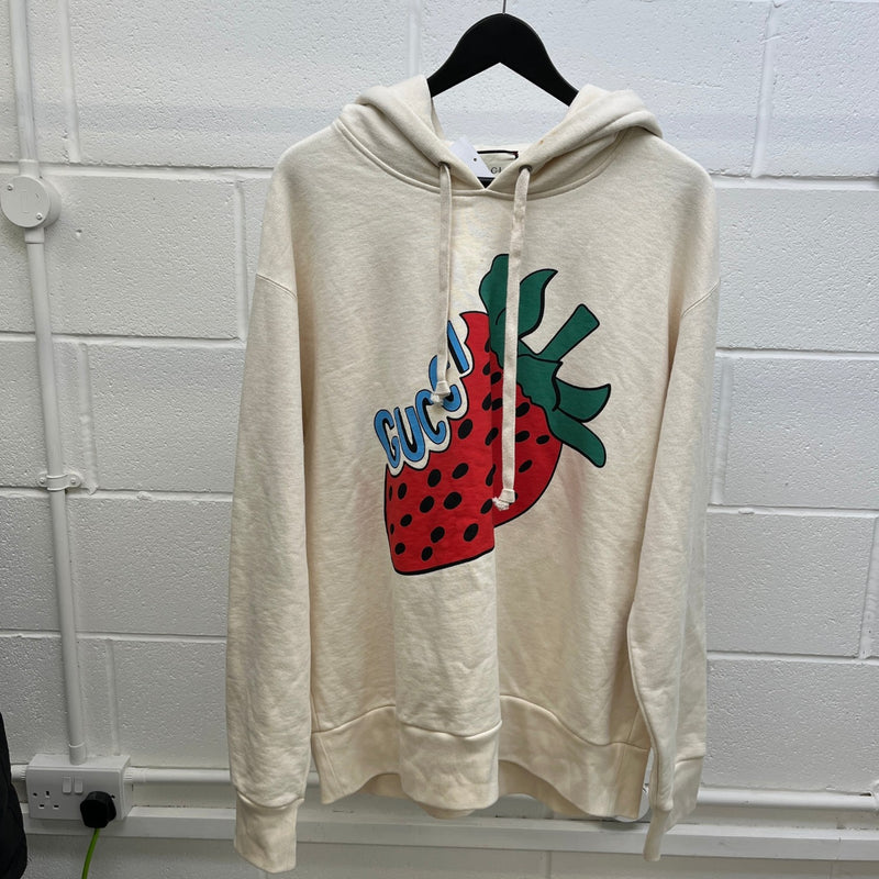 Gucci Men's Logo Print Hoodie Cream Size L