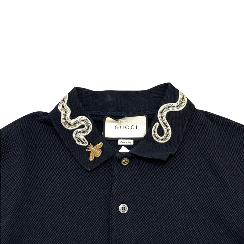 Men's Embroidered Collar Polo Shirt Navy Size M