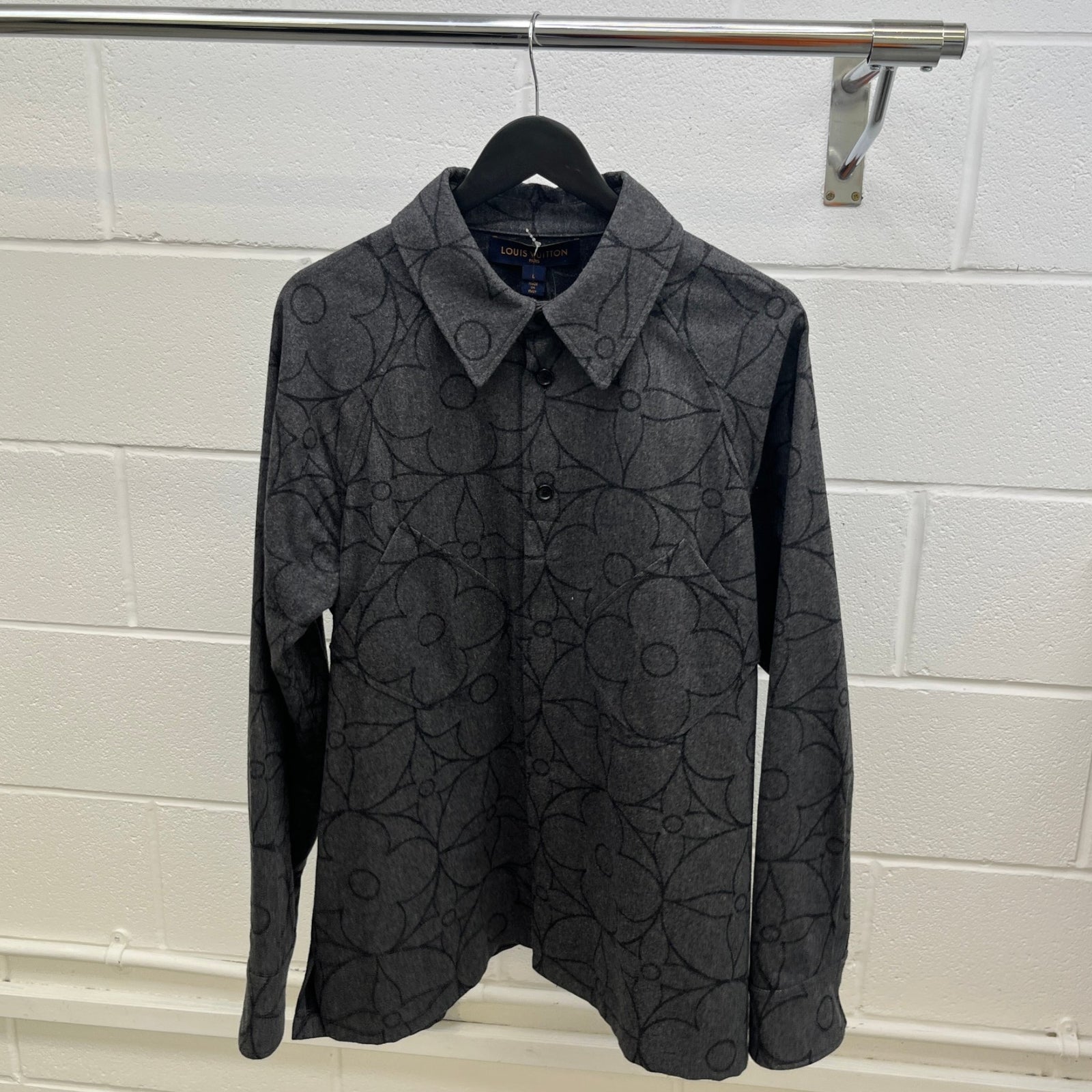 Men's Monogram Flower Flannel Shirt Grey Size L - Photo 11