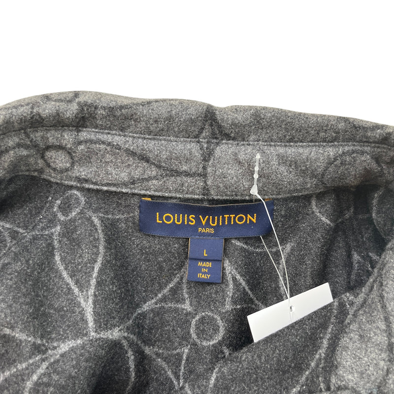 Men's Monogram Flower Flannel Shirt Grey Size L