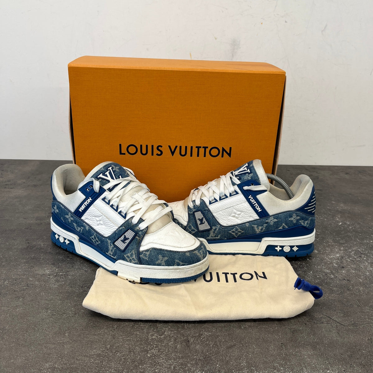 Men's LV Denim Low Trainers Blue Size UK 7 / EU 41 - Photo 10