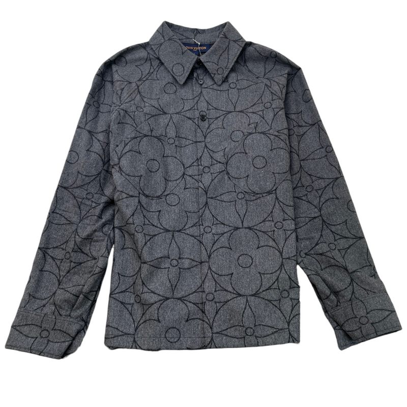 Men's Monogram Flower Flannel Shirt Grey Size L