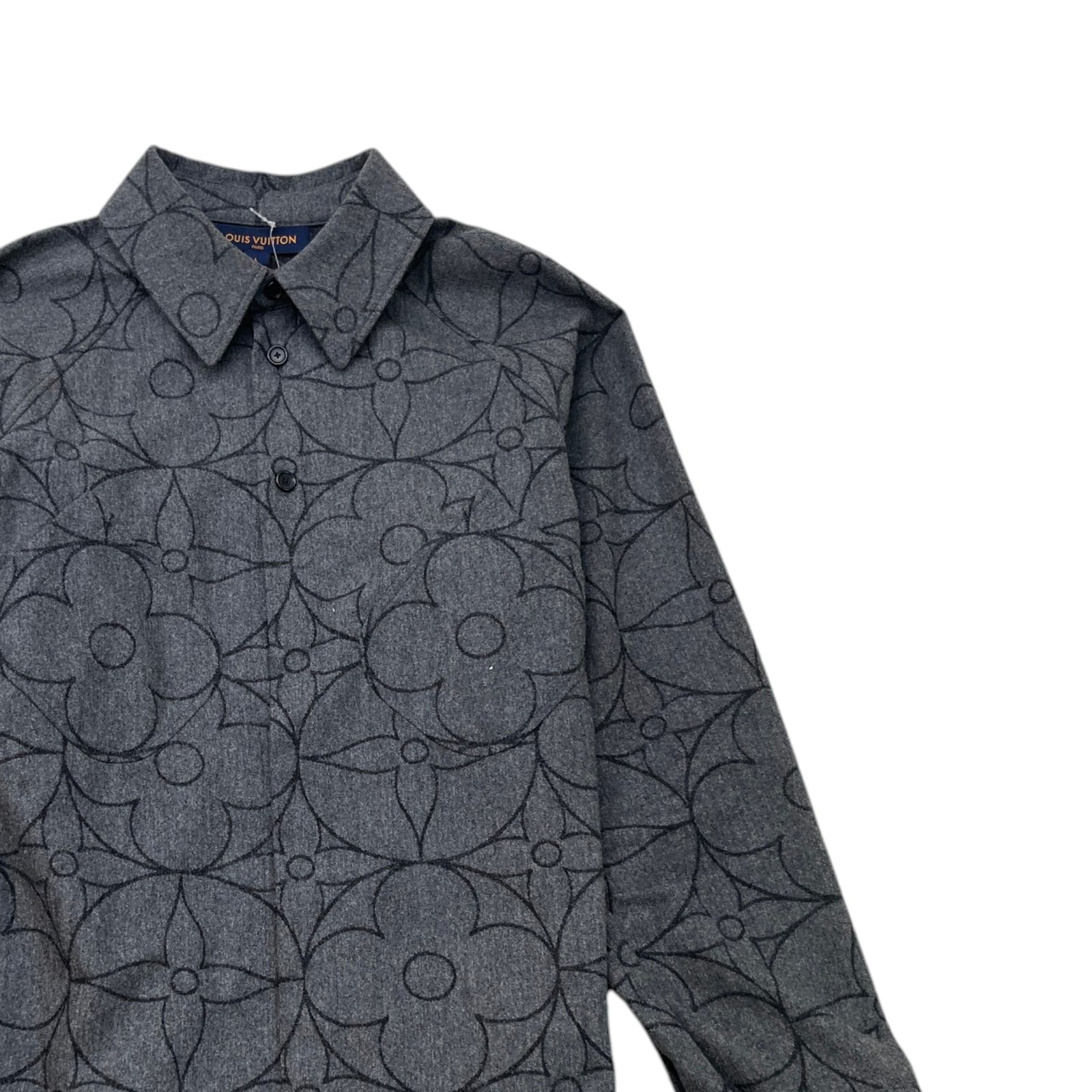 Men's Monogram Flower Flannel Shirt Grey Size L - Photo 3