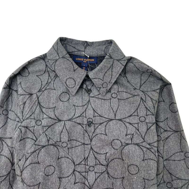Men's Monogram Flower Flannel Shirt Grey Size L