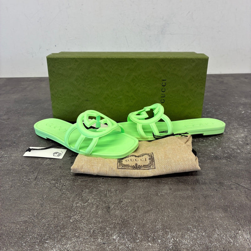 Women's Interlocking G Slides Green Size UK 2 / EU 35