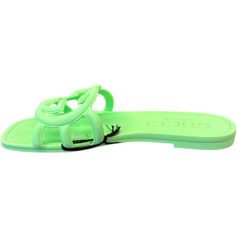 Women's Interlocking G Slides Green Size UK 2 / EU 35