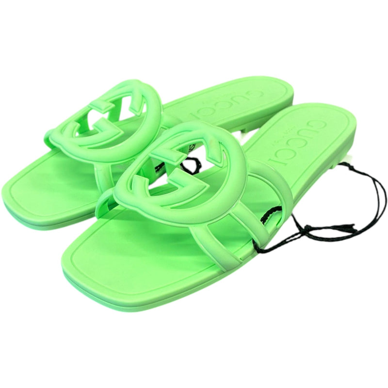 Women's Interlocking G Slides Green Size UK 2 / EU 35