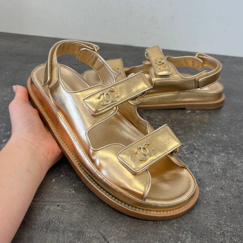 Women's Metallic Calfskin Velcro Dad Sandals Rose Gold Size EU 39 / UK 6