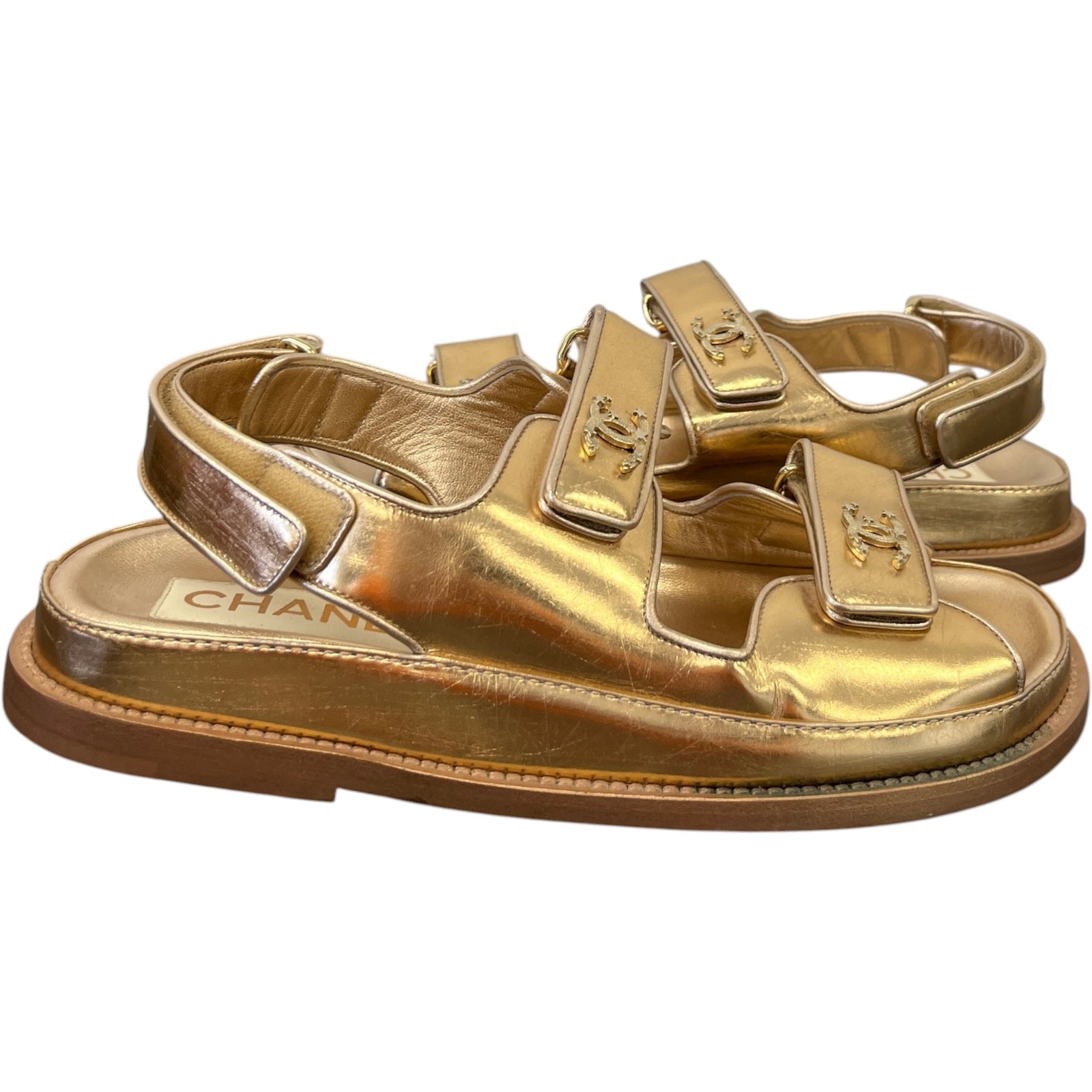 Women's Metallic Calfskin Velcro Dad Sandals Rose Gold Size EU 39 / UK 6 - Photo 3