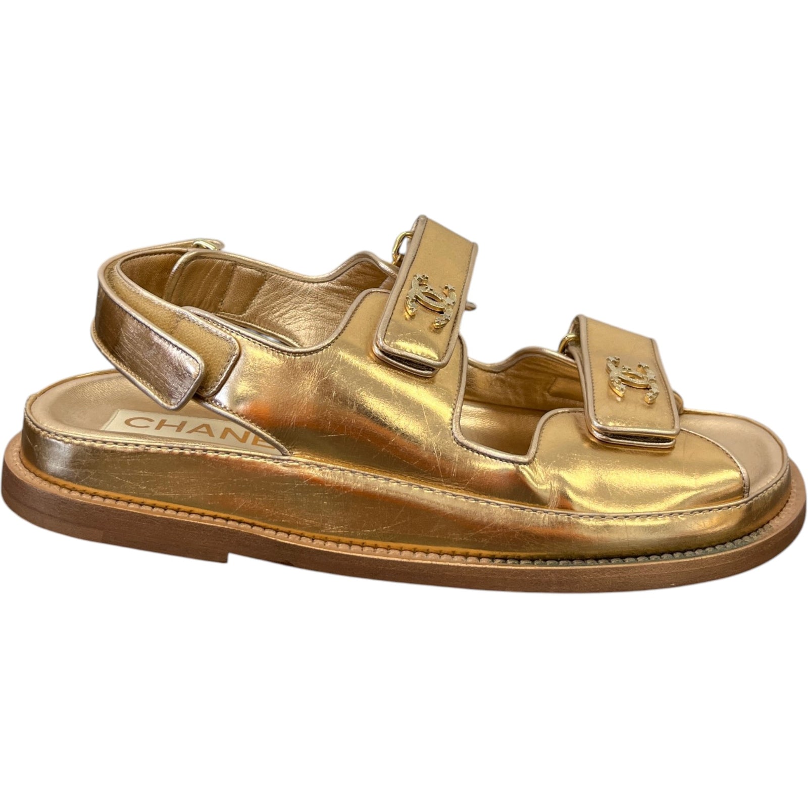 Women's Metallic Calfskin Velcro Dad Sandals Rose Gold Size EU 39 / UK 6 - Photo 1