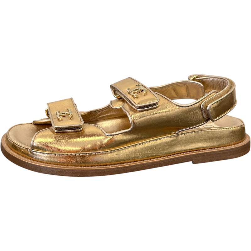 Women's Metallic Calfskin Velcro Dad Sandals Rose Gold Size EU 39 / UK 6