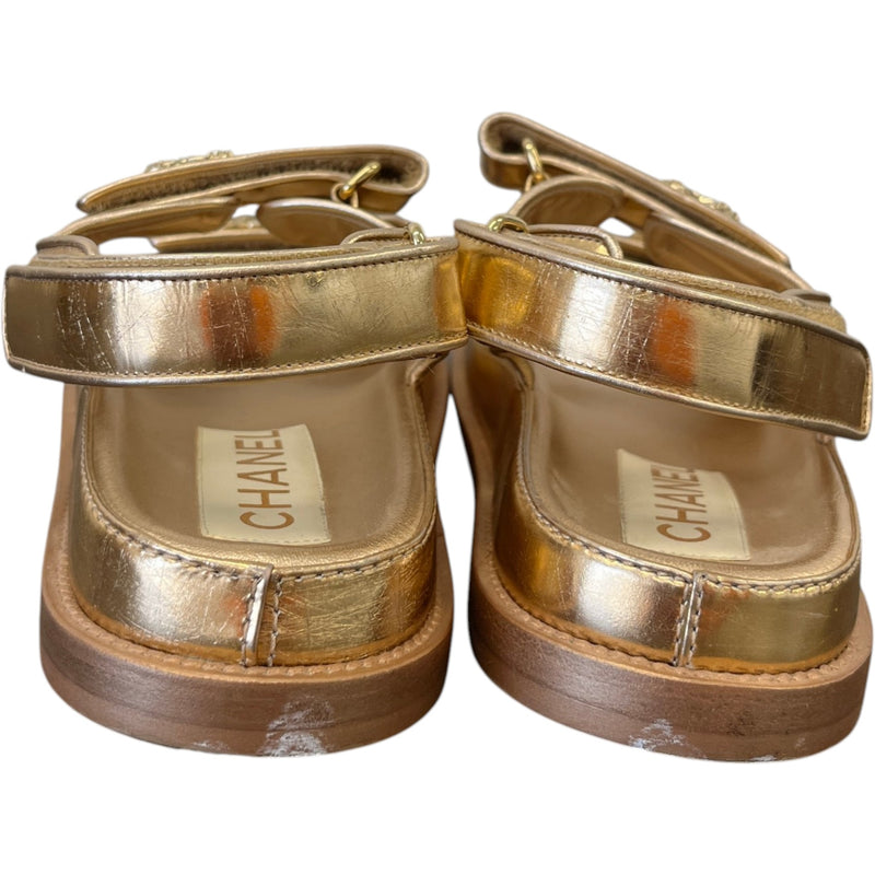 Women's Metallic Calfskin Velcro Dad Sandals Rose Gold Size EU 39 / UK 6