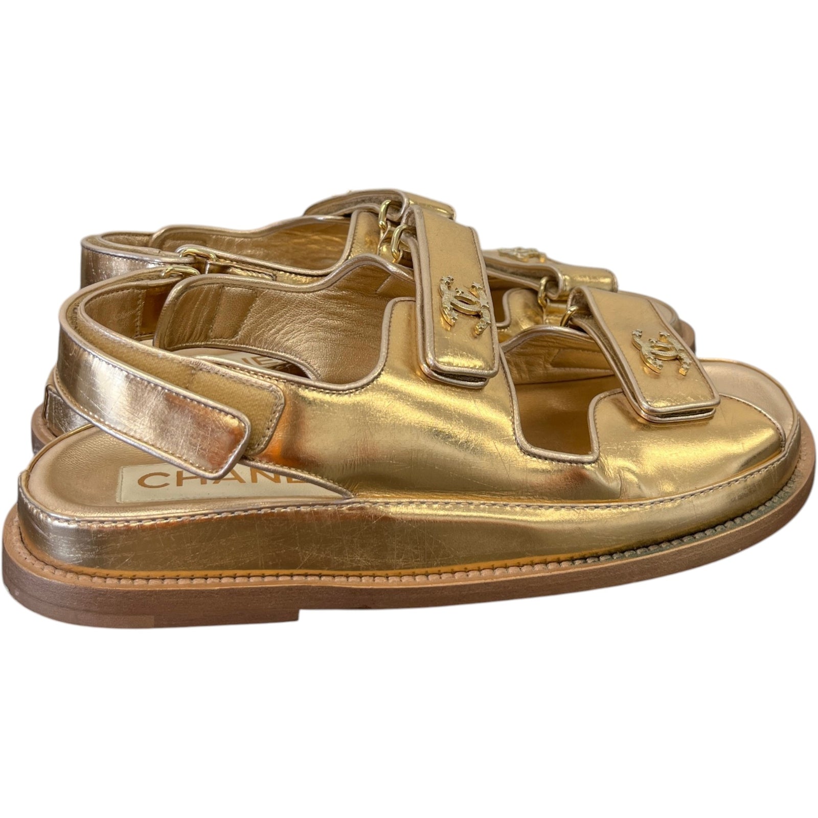 Women's Metallic Calfskin Velcro Dad Sandals Rose Gold Size EU 39 / UK 6 - Photo 8