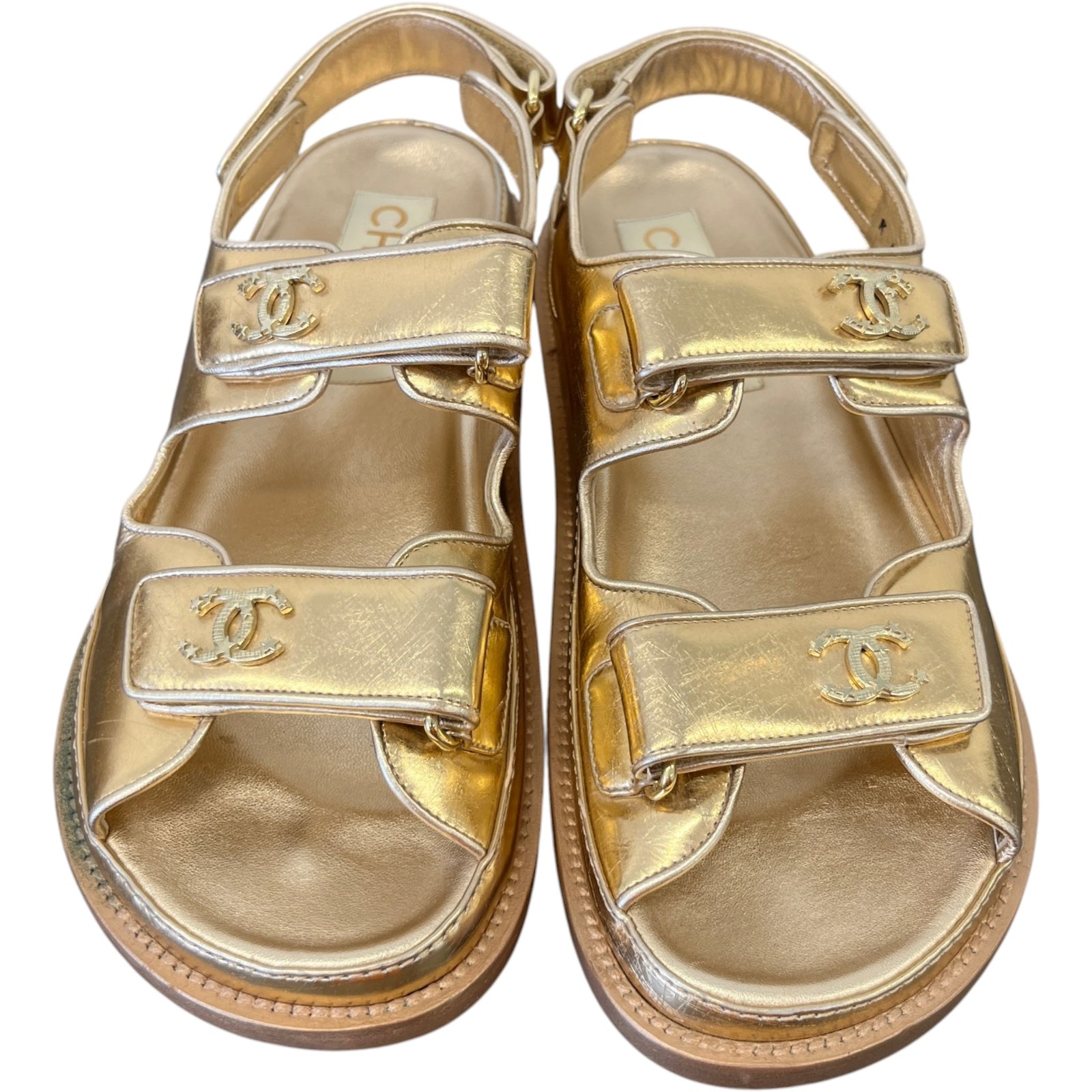 Women's Metallic Calfskin Velcro Dad Sandals Rose Gold Size EU 39 / UK 6 - Photo 6