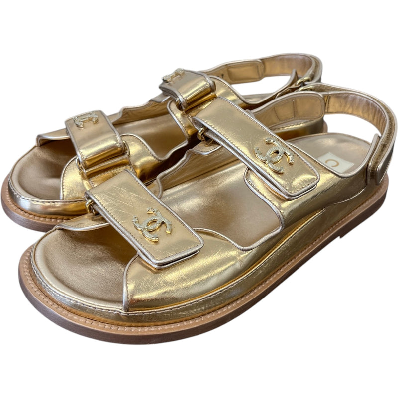 Women's Metallic Calfskin Velcro Dad Sandals Rose Gold Size EU 39 / UK 6