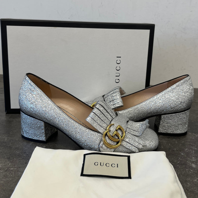 Women's GG Marmont fringe pumps Heels Silver Size 5