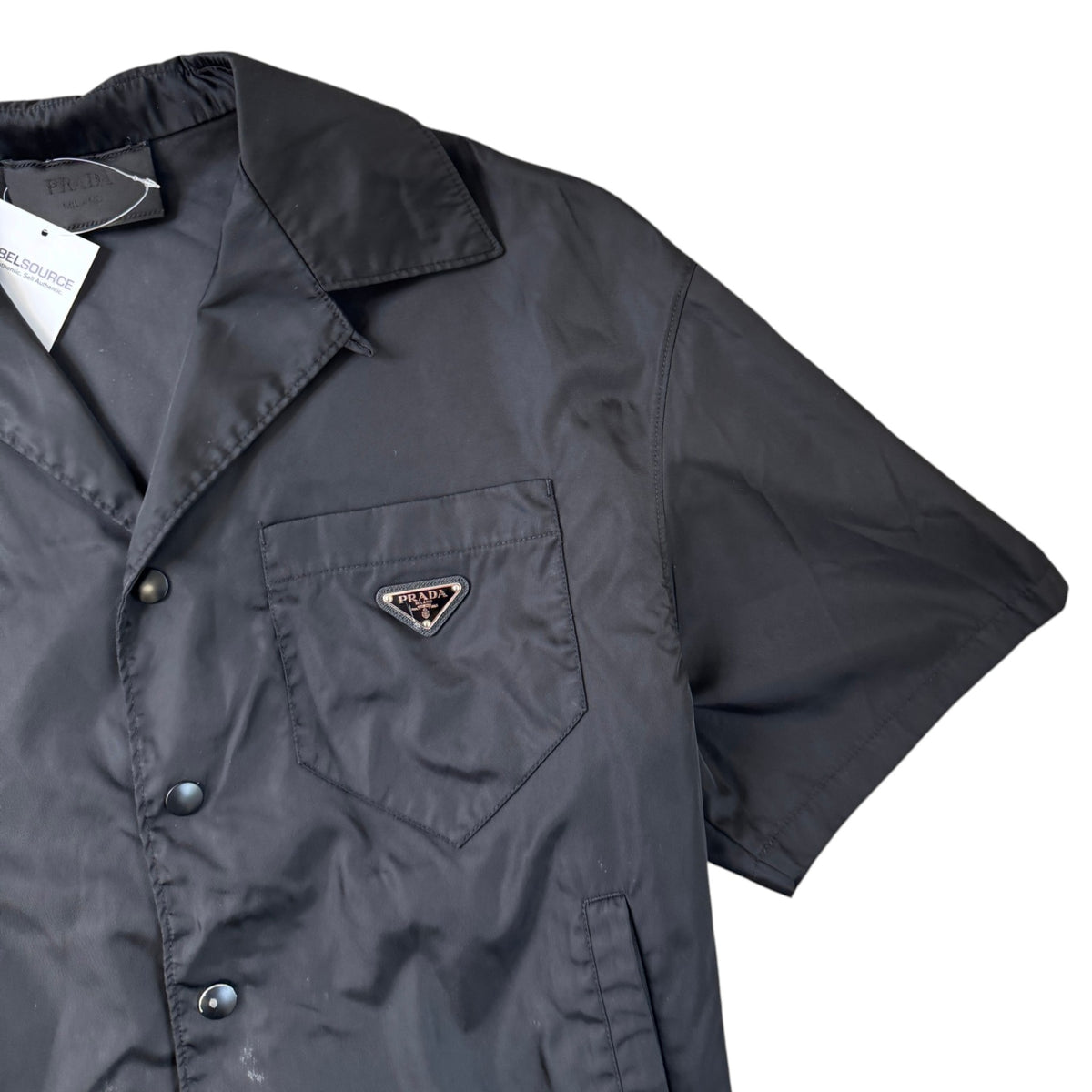 Men's Re-Nylon Plaque Logo Short Sleeve Shirt Black Size L - Photo 5
