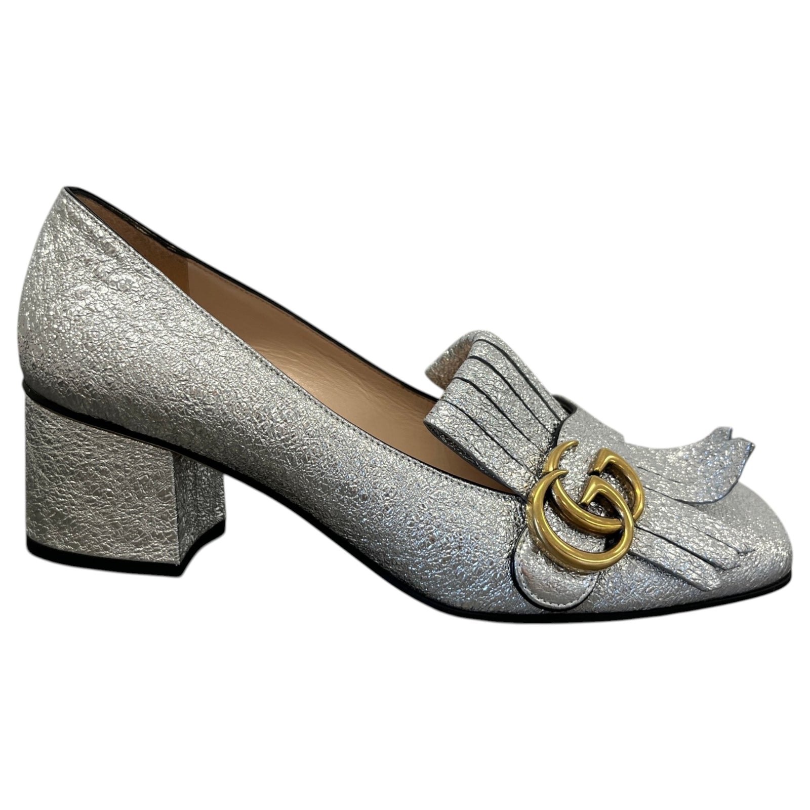 Women's GG Marmont fringe pumps Heels Silver Size 5 - Photo 1
