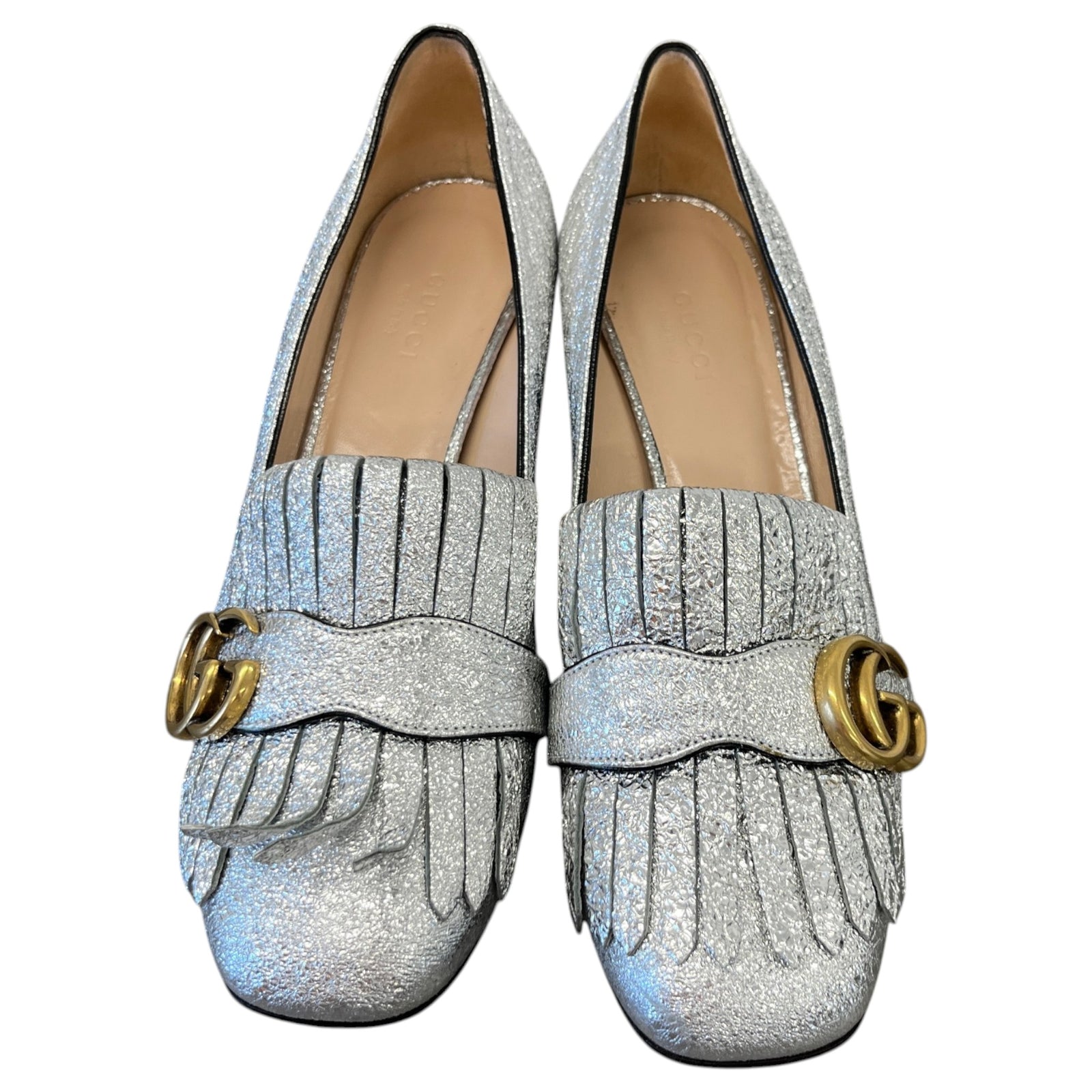 Women's GG Marmont fringe pumps Heels Silver Size 5 - Photo 6