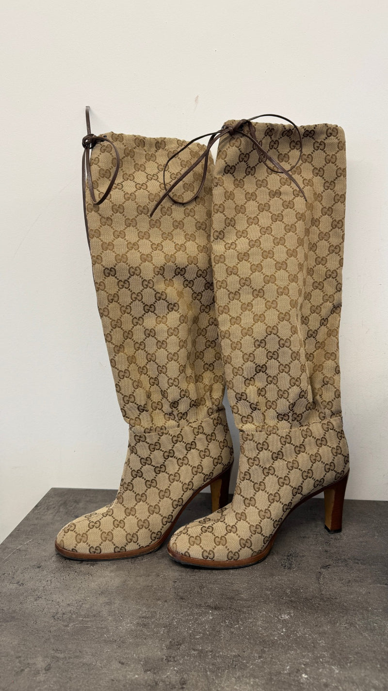 Women's Lisa GG Canvas Boots Beige Size UK 6 / EU 39