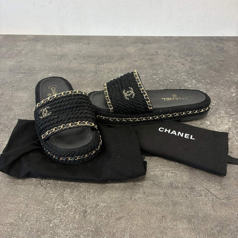 Women's Rope Chain CC Logo Sandals Black Size UK 5 / EU 38