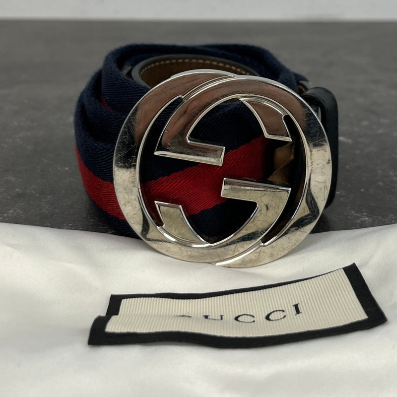 Men's Interlocking G Belt Navy Size Waist 36"